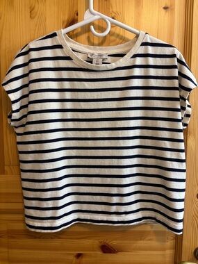 Martha Stewart White and Navy Striped Cotton Tee